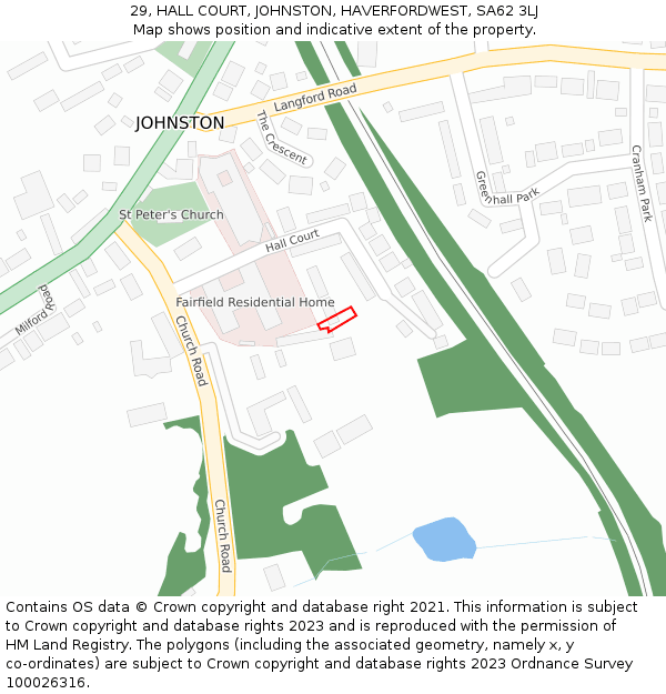 29, HALL COURT, JOHNSTON, HAVERFORDWEST, SA62 3LJ: Location map and indicative extent of plot