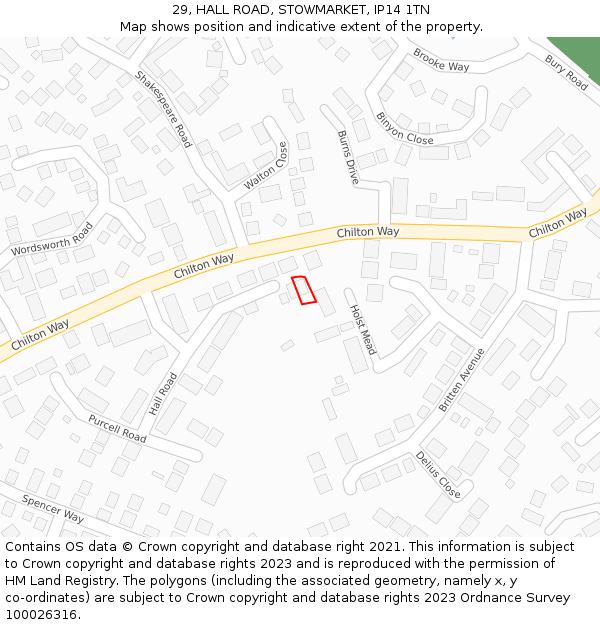 29, HALL ROAD, STOWMARKET, IP14 1TN: Location map and indicative extent of plot