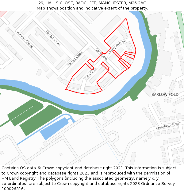 29, HALLS CLOSE, RADCLIFFE, MANCHESTER, M26 2AG: Location map and indicative extent of plot