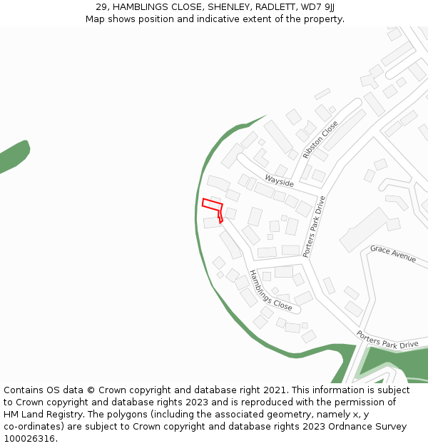 29, HAMBLINGS CLOSE, SHENLEY, RADLETT, WD7 9JJ: Location map and indicative extent of plot