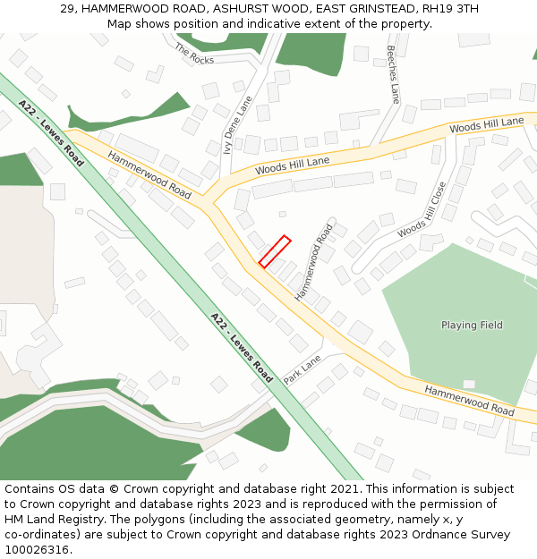 29, HAMMERWOOD ROAD, ASHURST WOOD, EAST GRINSTEAD, RH19 3TH: Location map and indicative extent of plot