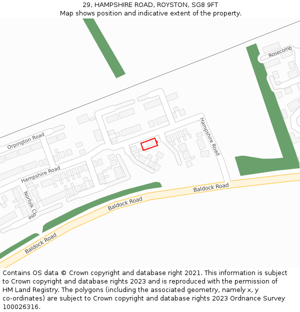 29, HAMPSHIRE ROAD, ROYSTON, SG8 9FT: Location map and indicative extent of plot