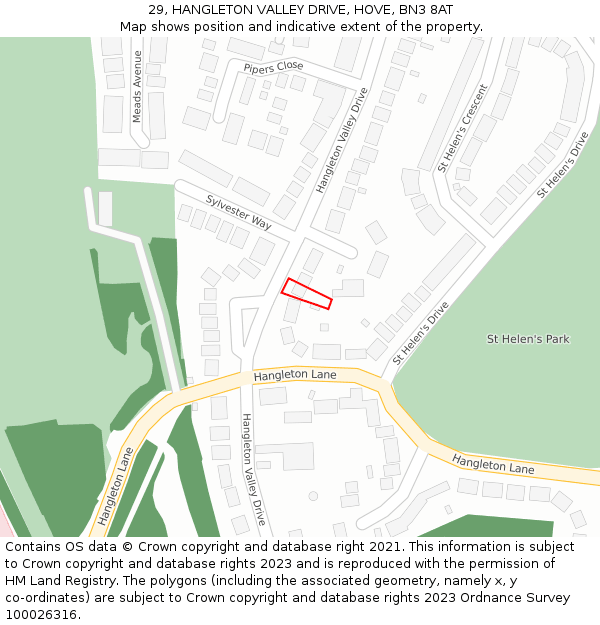 29, HANGLETON VALLEY DRIVE, HOVE, BN3 8AT: Location map and indicative extent of plot