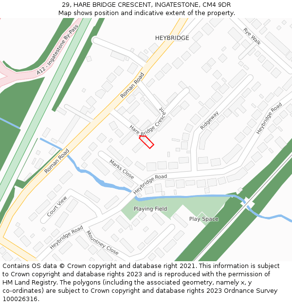 29, HARE BRIDGE CRESCENT, INGATESTONE, CM4 9DR: Location map and indicative extent of plot