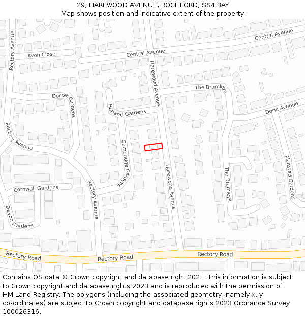 29, HAREWOOD AVENUE, ROCHFORD, SS4 3AY: Location map and indicative extent of plot