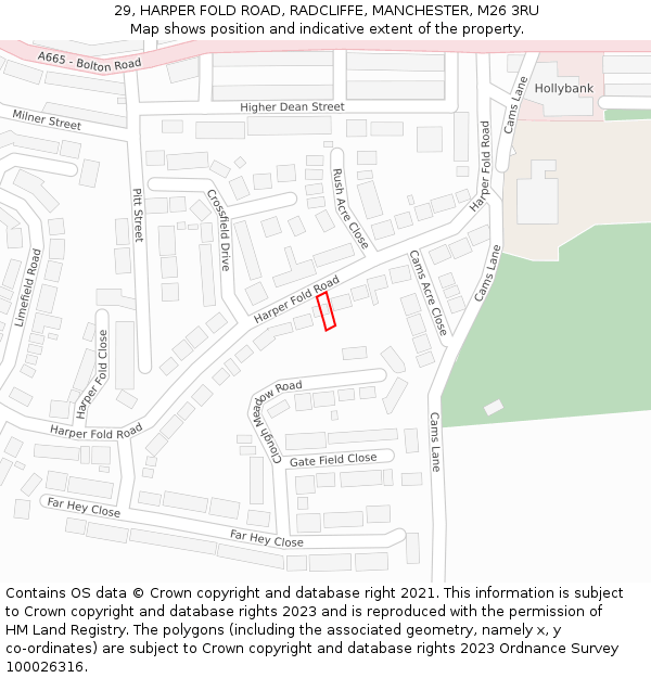 29, HARPER FOLD ROAD, RADCLIFFE, MANCHESTER, M26 3RU: Location map and indicative extent of plot