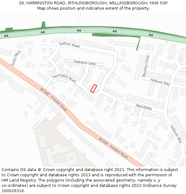 29, HARRINGTON ROAD, IRTHLINGBOROUGH, WELLINGBOROUGH, NN9 5GP: Location map and indicative extent of plot