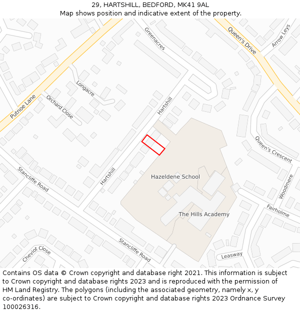 29, HARTSHILL, BEDFORD, MK41 9AL: Location map and indicative extent of plot