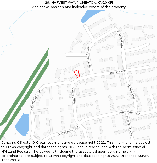 29, HARVEST WAY, NUNEATON, CV10 0FJ: Location map and indicative extent of plot