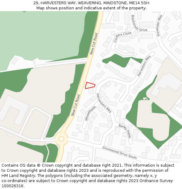 29, HARVESTERS WAY, WEAVERING, MAIDSTONE, ME14 5SH: Location map and indicative extent of plot