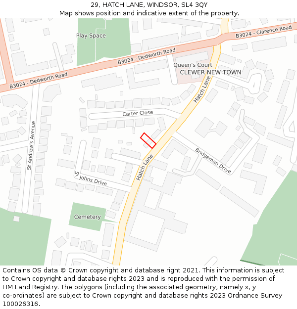 29, HATCH LANE, WINDSOR, SL4 3QY: Location map and indicative extent of plot