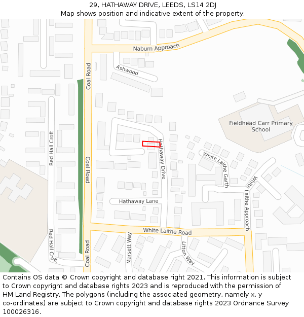 29, HATHAWAY DRIVE, LEEDS, LS14 2DJ: Location map and indicative extent of plot