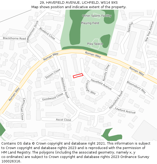 29, HAVEFIELD AVENUE, LICHFIELD, WS14 9XS: Location map and indicative extent of plot