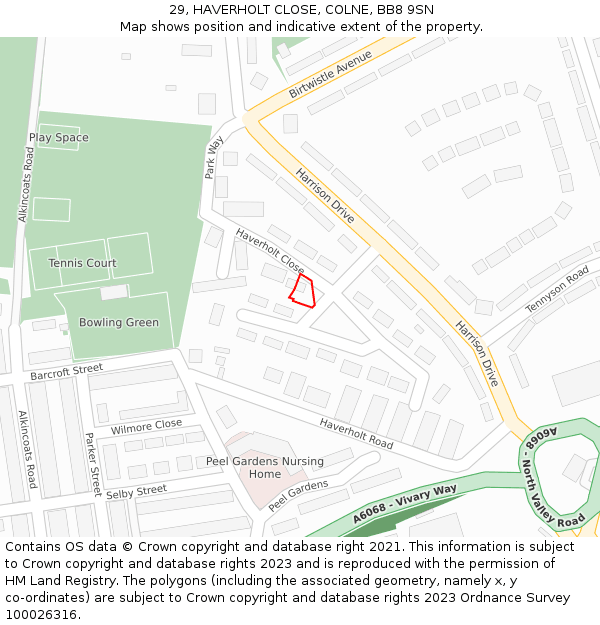 29, HAVERHOLT CLOSE, COLNE, BB8 9SN: Location map and indicative extent of plot