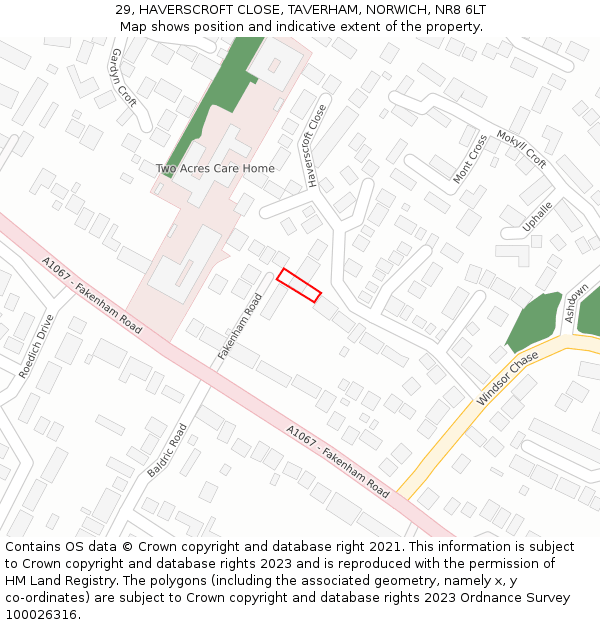 29, HAVERSCROFT CLOSE, TAVERHAM, NORWICH, NR8 6LT: Location map and indicative extent of plot