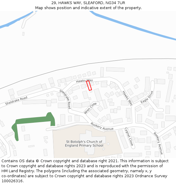 29, HAWKS WAY, SLEAFORD, NG34 7UR: Location map and indicative extent of plot