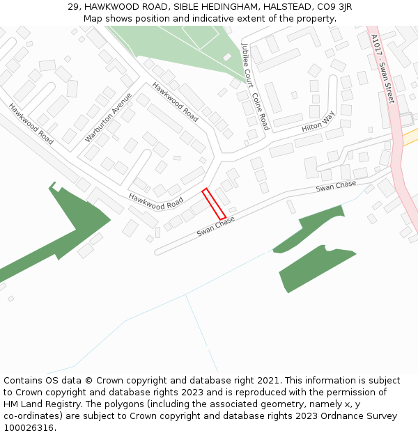 29, HAWKWOOD ROAD, SIBLE HEDINGHAM, HALSTEAD, CO9 3JR: Location map and indicative extent of plot