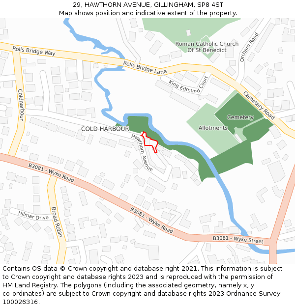 29, HAWTHORN AVENUE, GILLINGHAM, SP8 4ST: Location map and indicative extent of plot