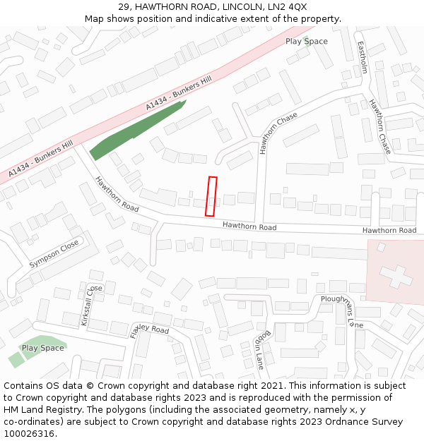 29, HAWTHORN ROAD, LINCOLN, LN2 4QX: Location map and indicative extent of plot