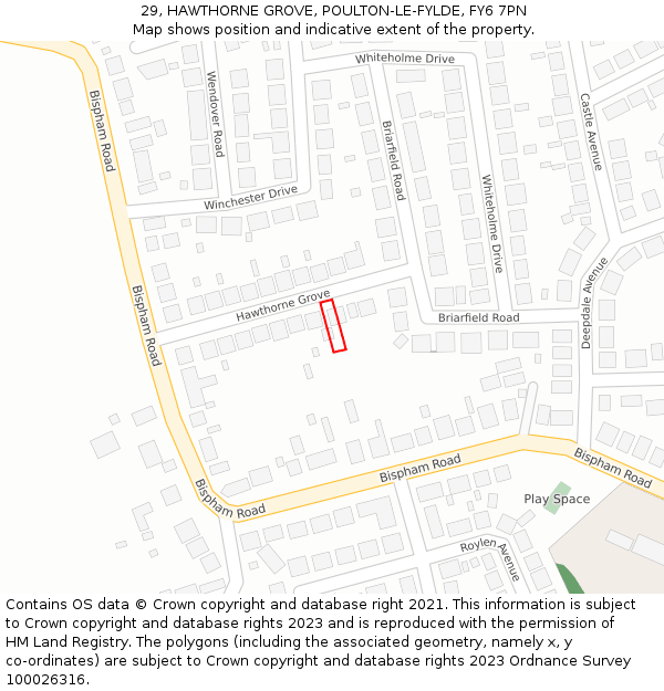 29, HAWTHORNE GROVE, POULTON-LE-FYLDE, FY6 7PN: Location map and indicative extent of plot