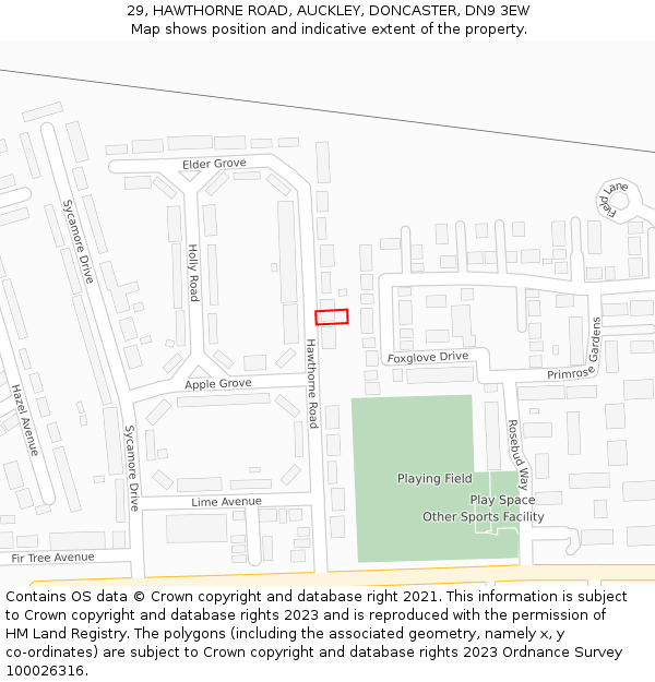 29, HAWTHORNE ROAD, AUCKLEY, DONCASTER, DN9 3EW: Location map and indicative extent of plot