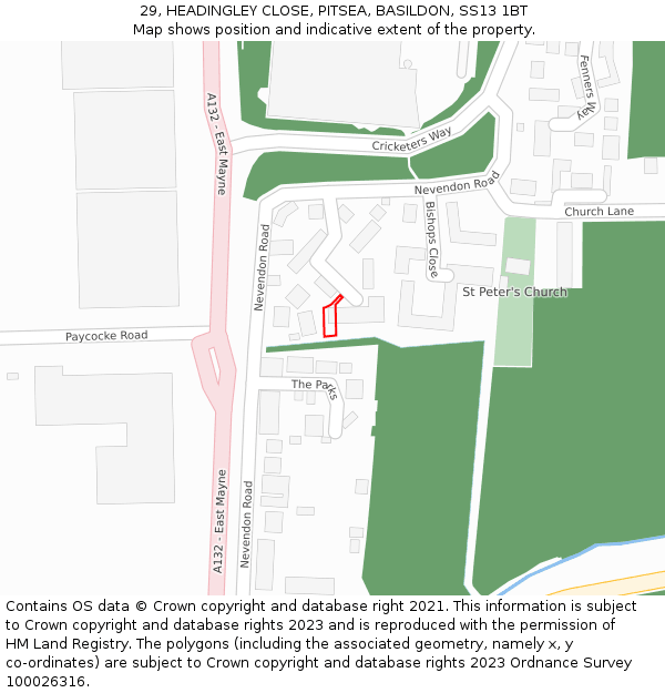 29, HEADINGLEY CLOSE, PITSEA, BASILDON, SS13 1BT: Location map and indicative extent of plot