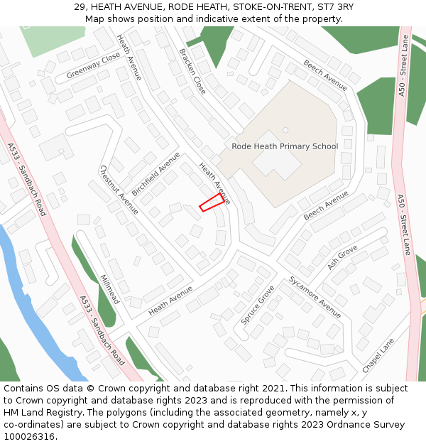 29, HEATH AVENUE, RODE HEATH, STOKE-ON-TRENT, ST7 3RY: Location map and indicative extent of plot