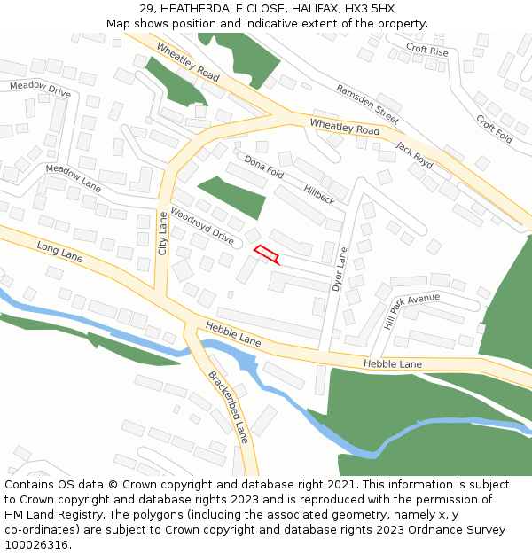 29, HEATHERDALE CLOSE, HALIFAX, HX3 5HX: Location map and indicative extent of plot