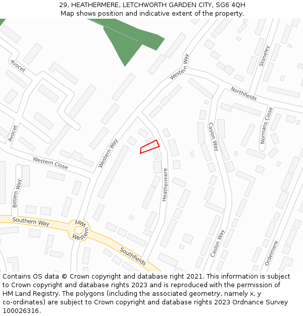 29, HEATHERMERE, LETCHWORTH GARDEN CITY, SG6 4QH: Location map and indicative extent of plot