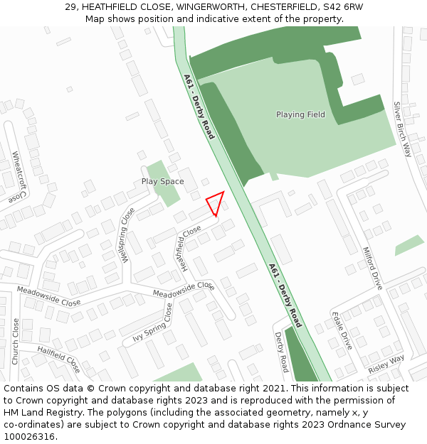 29, HEATHFIELD CLOSE, WINGERWORTH, CHESTERFIELD, S42 6RW: Location map and indicative extent of plot