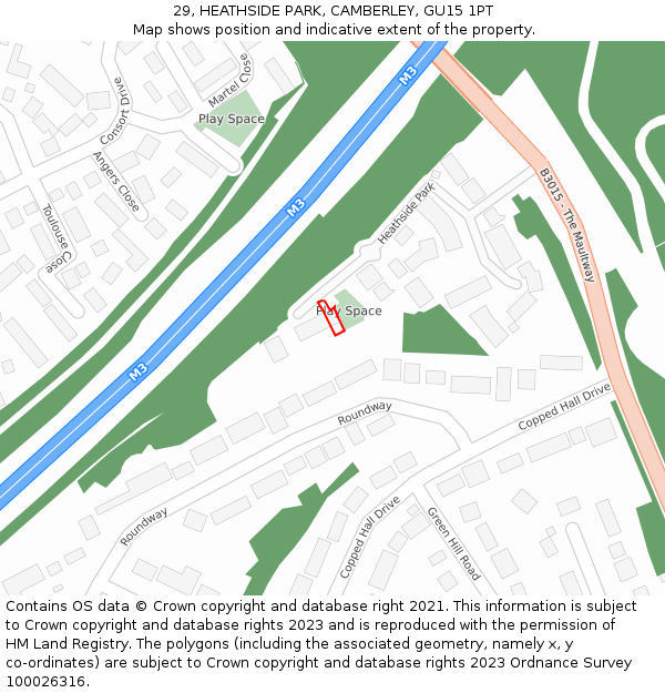 29, HEATHSIDE PARK, CAMBERLEY, GU15 1PT: Location map and indicative extent of plot