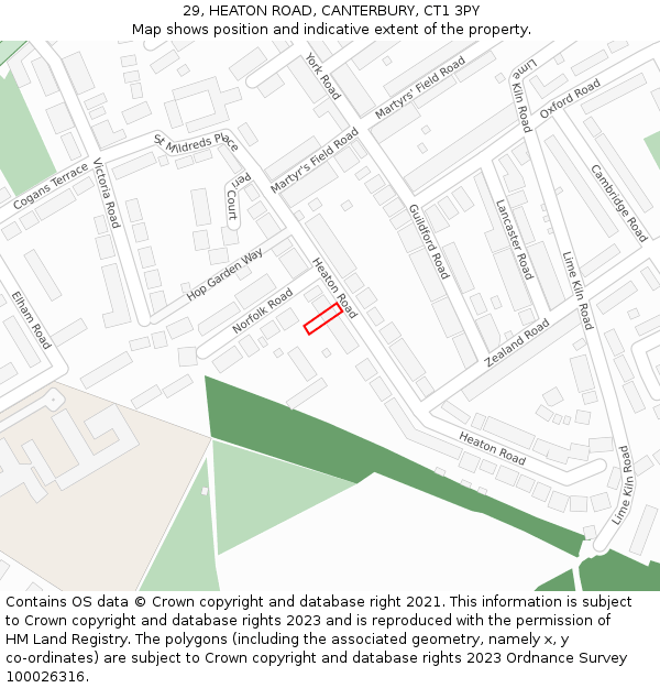 29, HEATON ROAD, CANTERBURY, CT1 3PY: Location map and indicative extent of plot