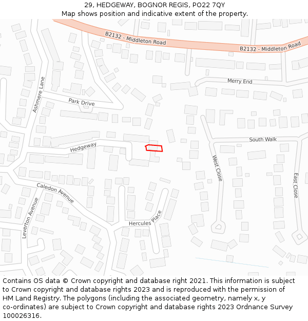 29, HEDGEWAY, BOGNOR REGIS, PO22 7QY: Location map and indicative extent of plot