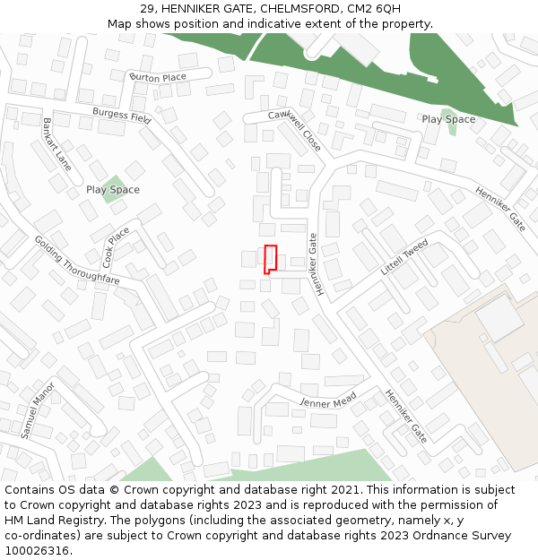 29, HENNIKER GATE, CHELMSFORD, CM2 6QH: Location map and indicative extent of plot