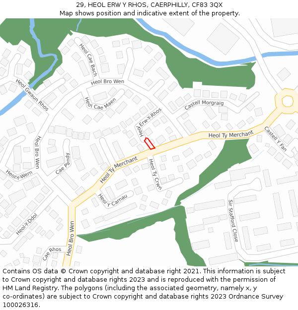 29, HEOL ERW Y RHOS, CAERPHILLY, CF83 3QX: Location map and indicative extent of plot