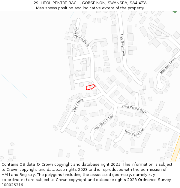 29, HEOL PENTRE BACH, GORSEINON, SWANSEA, SA4 4ZA: Location map and indicative extent of plot