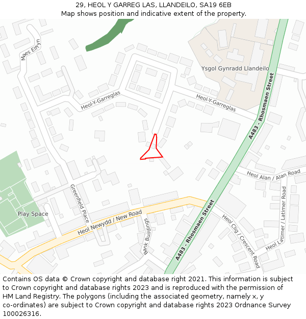 29, HEOL Y GARREG LAS, LLANDEILO, SA19 6EB: Location map and indicative extent of plot
