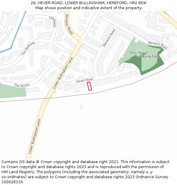 29, HEVER ROAD, LOWER BULLINGHAM, HEREFORD, HR2 6EW: Location map and indicative extent of plot