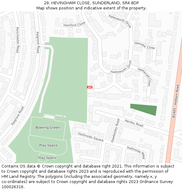 29, HEVINGHAM CLOSE, SUNDERLAND, SR4 8DP: Location map and indicative extent of plot