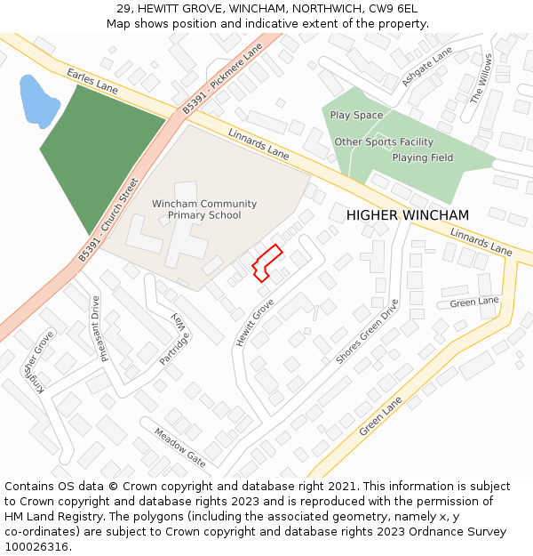 29, HEWITT GROVE, WINCHAM, NORTHWICH, CW9 6EL: Location map and indicative extent of plot