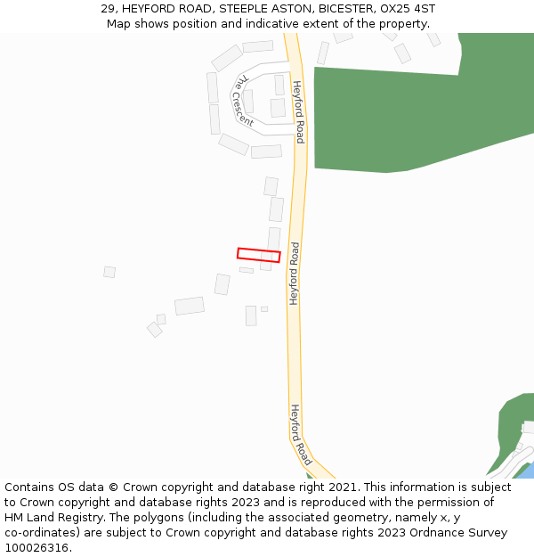 29, HEYFORD ROAD, STEEPLE ASTON, BICESTER, OX25 4ST: Location map and indicative extent of plot