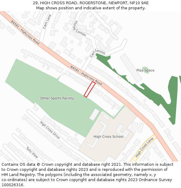 29, HIGH CROSS ROAD, ROGERSTONE, NEWPORT, NP10 9AE: Location map and indicative extent of plot