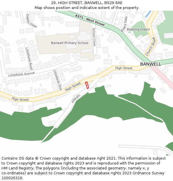 29, HIGH STREET, BANWELL, BS29 6AE: Location map and indicative extent of plot