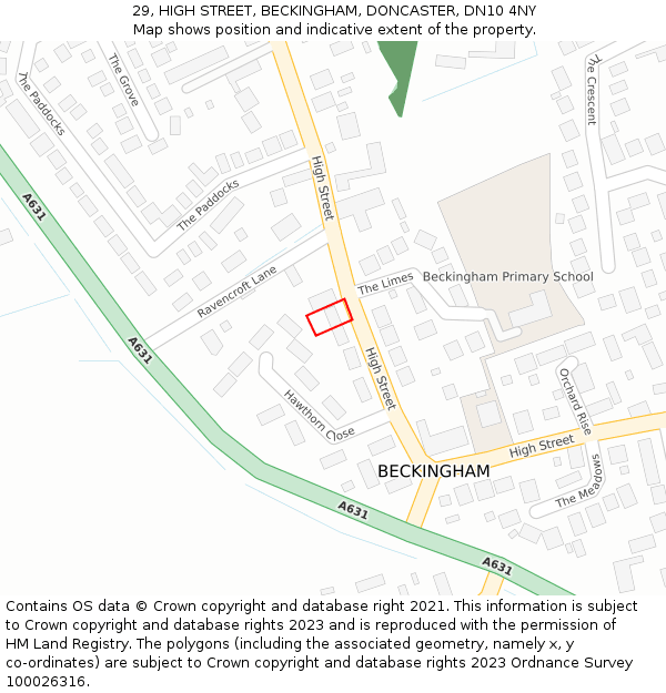 29, HIGH STREET, BECKINGHAM, DONCASTER, DN10 4NY: Location map and indicative extent of plot