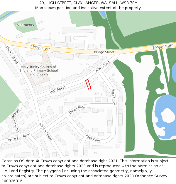 29, HIGH STREET, CLAYHANGER, WALSALL, WS8 7EA: Location map and indicative extent of plot