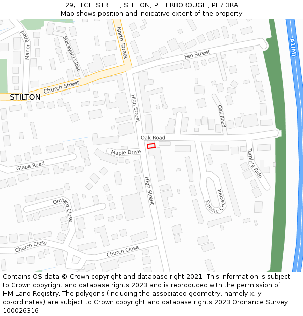 29, HIGH STREET, STILTON, PETERBOROUGH, PE7 3RA: Location map and indicative extent of plot