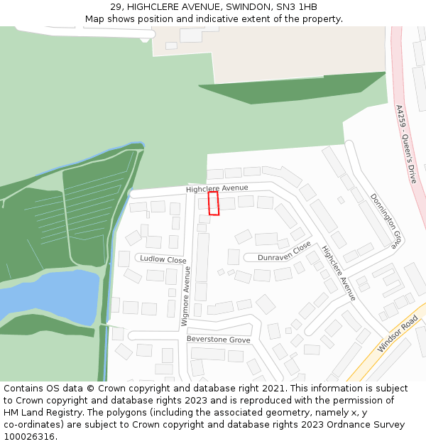 29, HIGHCLERE AVENUE, SWINDON, SN3 1HB: Location map and indicative extent of plot