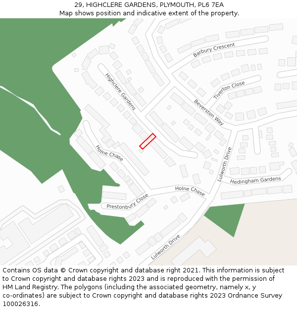 29, HIGHCLERE GARDENS, PLYMOUTH, PL6 7EA: Location map and indicative extent of plot