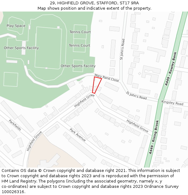 29, HIGHFIELD GROVE, STAFFORD, ST17 9RA: Location map and indicative extent of plot