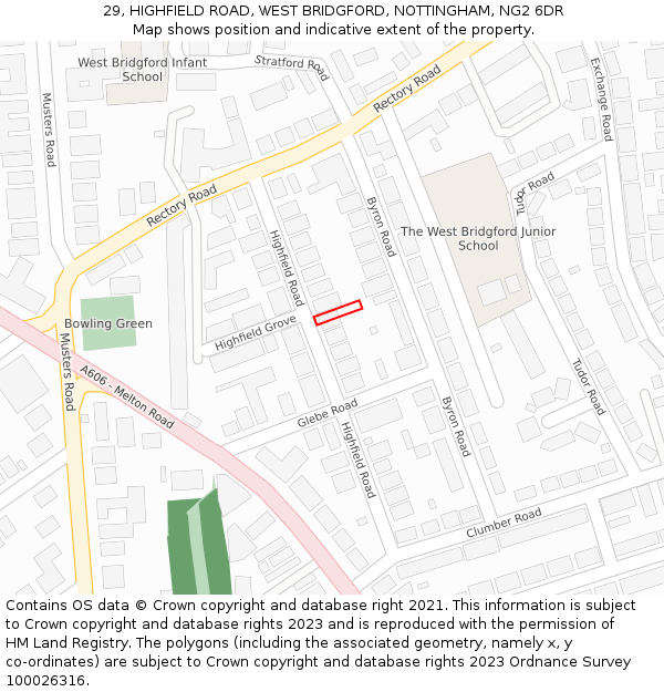 29, HIGHFIELD ROAD, WEST BRIDGFORD, NOTTINGHAM, NG2 6DR: Location map and indicative extent of plot